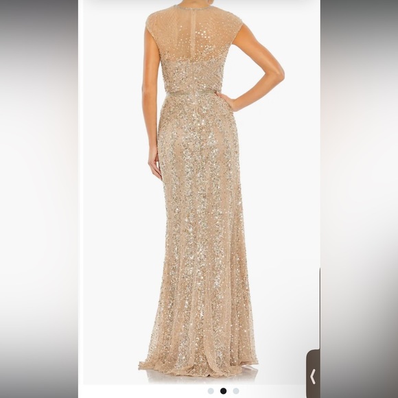 NWT Mac Duggal Illusion Neck Sequin Gown in Nude Size 16 - Picture 2 of 10